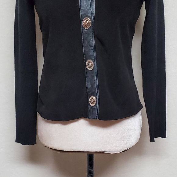 Vintage Retro Y2K Escapades Black Suede Leather Ribbed Sweater Turnlock Jacket M - Picture 6 of 13